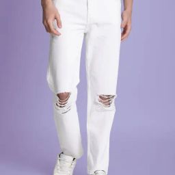 Bene Kleed Men White Knee Slash Relaxed Fit Jeans-image-91
