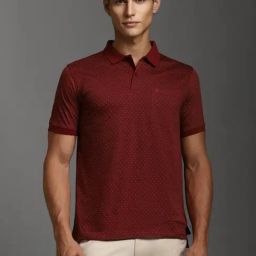 Louis Philippe Maroon Cotton Regular Fit Printed Polo T-Shirt-image-15