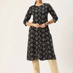 Amukti Black Rayon Printed Three-Quarter Sleeves Kurta-picture-21