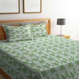 Klotthe Woven Green 350 TC Cotton Double Bed Cover With 2 Pillow Covers-picture-24