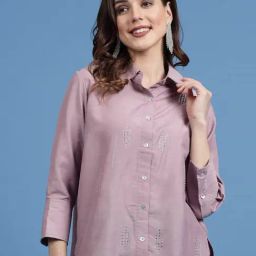 Melon by PlusS Pink Cotton Embellished Shirt-picture-18