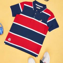Pantaloons Junior True Red & Navy Cotton Striped Polo T-Shirt-image-43