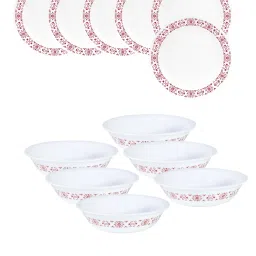 Corelle Livingware 12 Pc Basic, Mini, Starter Breakfast Set Versa Bowl - Red Trellis image 1