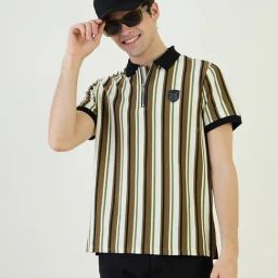 Iconic Multi Polyester Regular Stripes T-Shirt-image-51