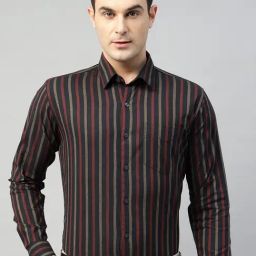 Hancock Black Slim Fit Striped Shirt-image-93