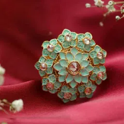Aatmana Gold-Plated Blue & White AD-Studded Handcrafted Adjustable Finger Ring for Women-image-79
