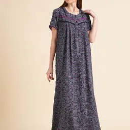 Sweet Dreams Navy Cotton Printed Nighty-picture-29