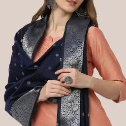 Dupatta Bazaar Navy Blue Woven Pattern Dupatta image 4