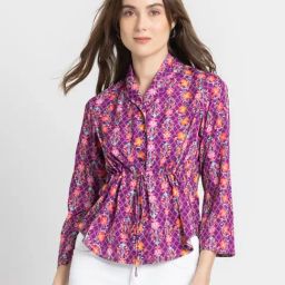 SHAYE Purple & Orange Floral Print Top-image-65