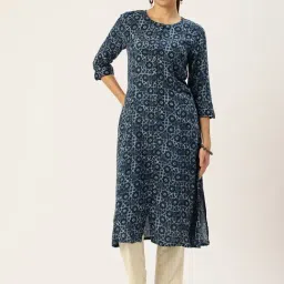Amukti Blue Rayon Printed Three-Quarter Sleeves Kurta-image-58