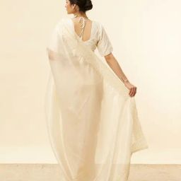 Mohey Beige Net Embroidered Saare with Unstitshed Blouse image 2