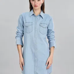 Tommy Hilfiger Blue Cotton Solid Mini Dress-image-26