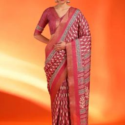 Saree Mall Pink Printed Saree With Unstitched Blouse-image-45