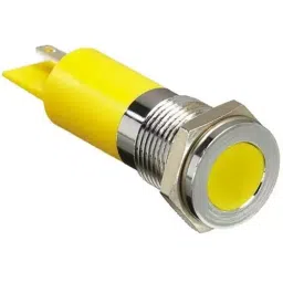RS PRO Yellow Panel Mount Indicator 6-36V DC, Mounting Hole Size 14 mm, Termination Type Solder Tab, IP Rating IP67, Model No 7039042-20