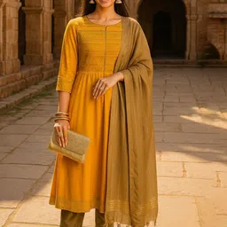 Tulsattva Floral Printed Round Neck Anarkali Kurta With Trousers & Dupatta-image-98