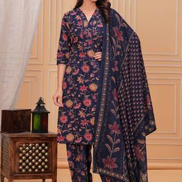 Nayo Floral Printed V-Neck Pure Cotton Straight Kurta With Salwar And Dupatta-picture-24