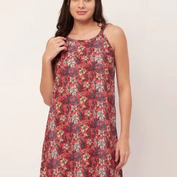 Moomaya Red Floral Print Night Dress-picture-20