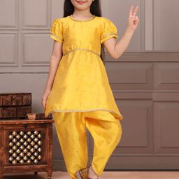 Cutiekins Girls Floral Embroidered Gotta Patti A-Line Kurta With Dhoti Pants-picture-9
