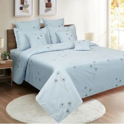 Swayam 250 TC Floral Print Cotton Satin Double Bed Sheet with 2 Pillow Cover Blue (Queen)-picture-6