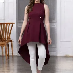 BAESD Women Solid Round Neck sleeveless Longline High-LowTop-image-35