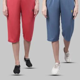 Vimal Jonney Pink & Dark Grey Mid Rise Capris - Pack of 2-image-77