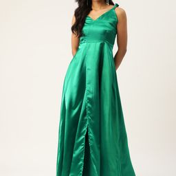U&F Green Satin Maxi Dress-image-16