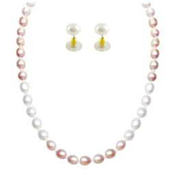 Sri Jagdamba Pearls Golden Necklace & Earring Set-image-47