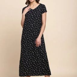 Van Heusen Relaxed Fit Allover Print V-Neck Allover Print Night Dress - Black Ditzy-image-70