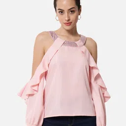 OTIRA Women Embellished Halter Neck Cold-Shoulder Crepe Top-picture-10