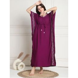 Secret Wish Solid Purple Cotton Kaftan Nighty-picture-24