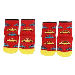 NOFALL Pack Of 2 Cars Design Anti Skid Ankle Length Socks - Red & Yellow-image-51