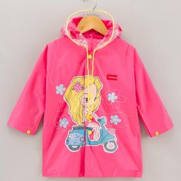 Babyhug Full Sleeves Hooded Raincoat Girl Scooter Print - Pink-image-11