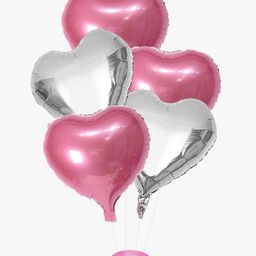 AMFIN 18 Inch Pink & Silver Heart Shaped Balloons Heart shape balloons for decoration Pink heart balloons for decoration Silver heart foil balloons valentine balloons - Pack of 5-26
