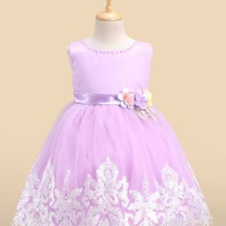 Bluebell Satin Sleeveless Party Wear Frock Butterfly Applique - Purple-image-5