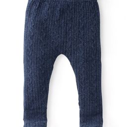 Babyhug Knitted Footed Solid Colour Fleece and Woollen Pant - Navy Blue-picture-27