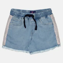 Kiddopanti Side Glitter Taped With Draw Cord Denim Shorts - Blue-picture-5