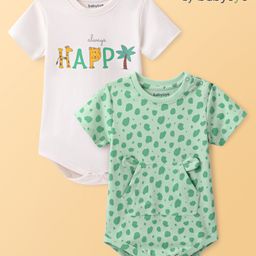Babyoye 100% Cotton With Eco Jiva Finish Half Sleeves Onesies Giraffe & Text Print - Off White & Green-image-18