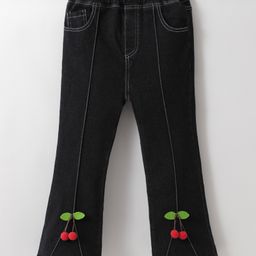 Kookie Kids Full Length Solid Colour with Cherry Detailing Jeans - Black-image-8