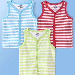 Doodle Poodle 100% Cotton Sleeveless Jhabla Striped Pack Of 3 - Blue Red & Green-picture-14