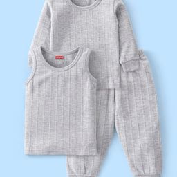 Babyhug Full Sleeves Thermal Vests & Pant Set - Light Grey-picture-39