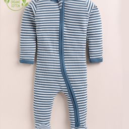 Cot & Candy Organic Cotton Knit Full Sleeves Striped Sleep Suit - Teal Blue-image-71