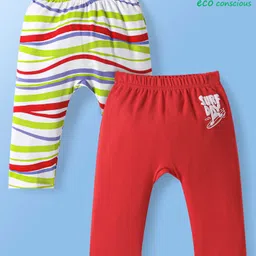 Babyoye 100% Cotton Knit Full Length Eco Jiva Finish Diaper Leggings with Beach Theme Print Pack of 2 - Red & White-picture-19