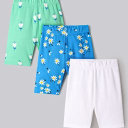 Bonfino 100% Cotton Knit Shorts With Floral Print Pack Of 3 - Blue White & Green-picture-21