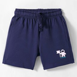 Doreme Terry Knit Knee Length Shorts With Astronaut Print - Navy Blue-image-63