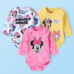 Babyhug Disney Interlock Knit Full Sleeves Onesies with Minnie Mouse Graphics Pack of 3 - White Pink & Yellow-image-93