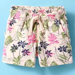 Doreme Terry Knit Knee Length Shorts With Floral Print - Cream-image-62