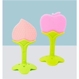 The Cheeky Kidzz Pack of 2 Baby Soft Silicone Fruit Shape Standing Teethers| Safe Gum Relief Toy BPA Free Non Toxic For Babies Oral Dental Care (Apple & Peach)-11
