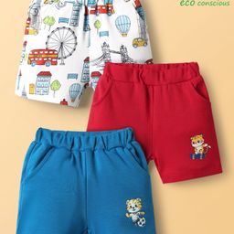Babyoye 100% Cotton Shorts With Eco Jiva Finish & Animal Print Pack Of 3 - Red White & Blue-image-76