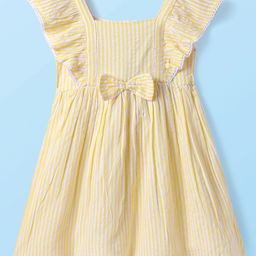 Babyhug Seersucker Frill Sleeves Striped Frock With Bow Applique - Yellow-image-50