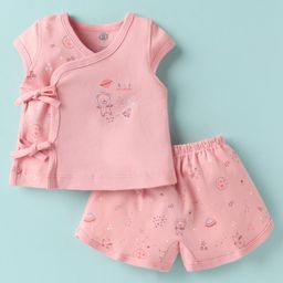 Zero Sinker Knit Sleeveless Shorts Night Suit With Space & Animal Print - Dark Pink-image-73
